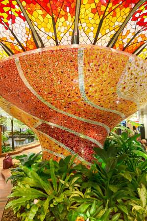 SINGAPORE - CIRCA APRIL, 2019: close up shot of a Glass Sculpture seen at Enchanted Garden at Singapore Changi International Airport.のeditorial素材
