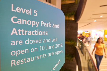 SINGAPORE - CIRCA APRIL, 2019: close up shot of information sign at Jewel Changi Airport.