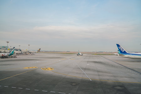 SINGAPORE - CIRCA APRIL, 2019: a view seen from Singapore Changi Airport Terminal in the daytime.