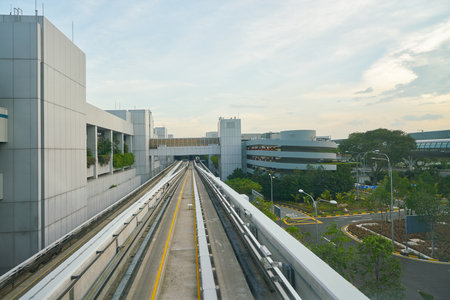 SINGAPORE - CIRCA APRIL, 2019: view seen from Skytrain at Singapore Airport. The Changi Airport...