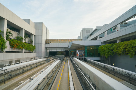 SINGAPORE - CIRCA APRIL, 2019: view seen from Skytrain at Singapore Airport. The Changi Airport...