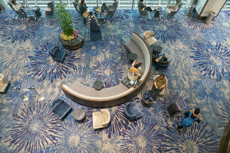 SINGAPORE - CIRCA APRIL, 2019: interior shot of Singapore Changi Airport.