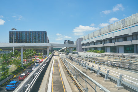SINGAPORE - CIRCA APRIL, 2019: view seen from Skytrain at Singapore Airport. The Changi Airport...