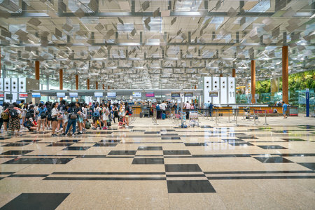 SINGAPORE - CIRCA APRIL, 2019: check-in area at Singapore Changi International Airport, Terminal 3.