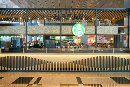 SINGAPORE - CIRCA APRIL, 2019: Starbucks Coffee at Changi International Airport.のeditorial素材