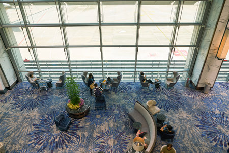 SINGAPORE - CIRCA APRIL, 2019: interior shot of Singapore Changi Airport.