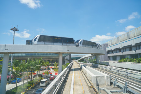 SINGAPORE - CIRCA APRIL, 2019: view seen from Skytrain at Singapore Airport. The Changi Airport...
