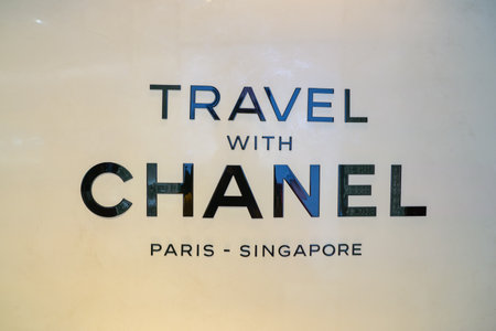 SINGAPORE - CIRCA APRIL, 2019: close up shot of Chanel sign seen at Changi International Airport.のeditorial素材