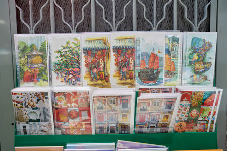 HONG KONG, CHINA - CIRCA APRIL, 2019: postcards on display at a store in Hong Kong International Airport.のeditorial素材