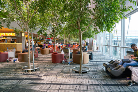 SINGAPORE - CIRCA APRIL, 2019: interior shot of Singapore Changi International Airport.のeditorial素材