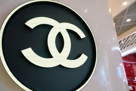SINGAPORE - CIRCA APRIL, 2019: close up shot of Chanel sign seen at Changi International Airport.のeditorial素材