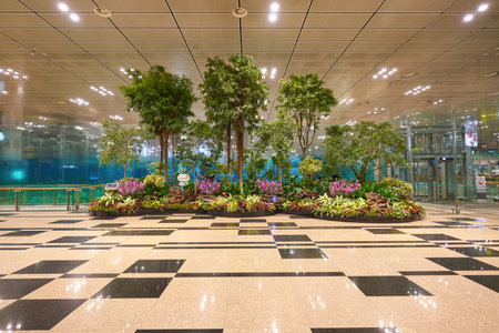 SINGAPORE - CIRCA APRIL, 2019: interior shot of Singapore Changi Airport.のeditorial素材