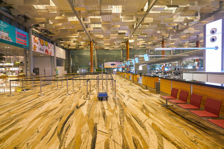 SINGAPORE - CIRCA APRIL, 2019: check-in area at Singapore Changi International Airport, Terminal 3.のeditorial素材