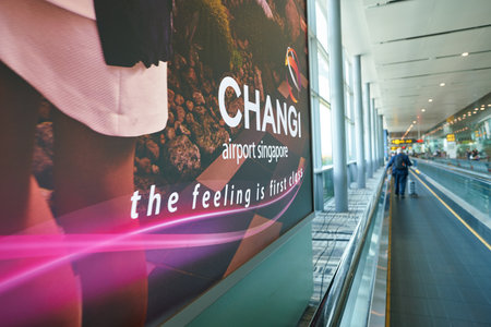 SINGAPORE - CIRCA APRIL, 2019: interior shot of Singapore Changi Airport.のeditorial素材