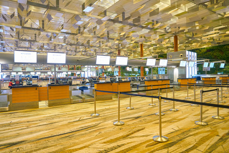 SINGAPORE - CIRCA APRIL, 2019: check-in area at Singapore Changi International Airport, Terminal 3.