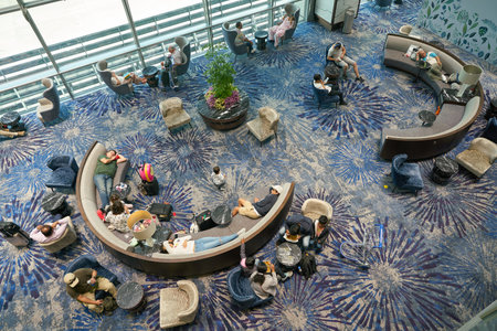 SINGAPORE - CIRCA APRIL, 2019: interior shot of Singapore Changi Airport.のeditorial素材