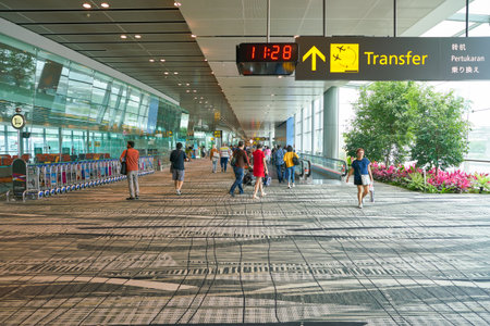 SINGAPORE - CIRCA APRIL, 2019: interior shot of Singapore Changi Airport.のeditorial素材