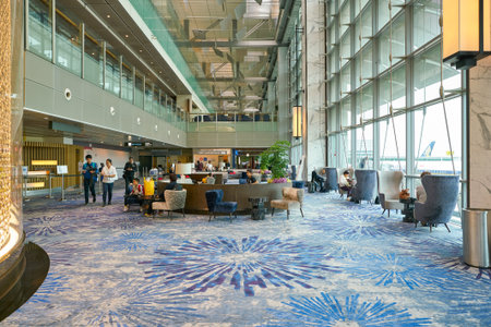 SINGAPORE - CIRCA APRIL, 2019: interior shot of Singapore Changi Airport.のeditorial素材