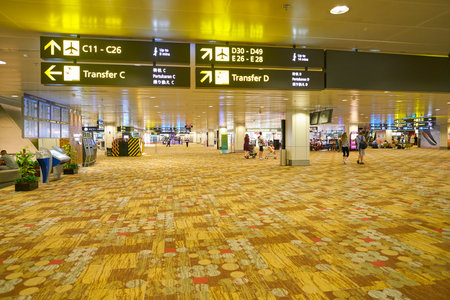 SINGAPORE - CIRCA APRIL, 2019: interior shot of Singapore Changi Airport.のeditorial素材