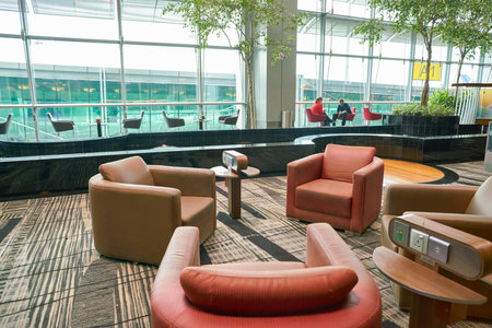 SINGAPORE - CIRCA APRIL, 2019: interior shot of Singapore Changi Airport.のeditorial素材
