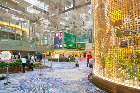 SINGAPORE - CIRCA APRIL, 2019: interior shot of Singapore Changi Airport.のeditorial素材