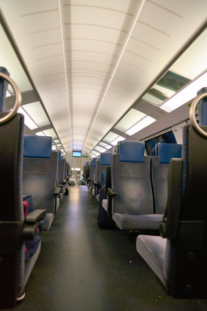 ZURICH, SWITZERLAND - CIRCA OCTOBER, 2018: interior of a passenger car in a train in Zurich.のeditorial素材
