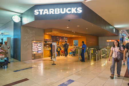 DUBAI, UNITED ARAB EMIRATES - CIRCA JANUARY, 2019: Starbucks Coffee at Dubai International Airport.のeditorial素材