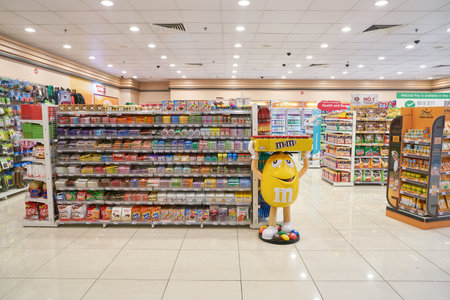 SINGAPORE - CIRCA APRIL, 2019: interior shot of 7-Eleven at Changi International Airport.のeditorial素材