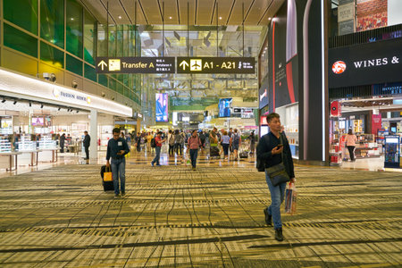 SINGAPORE - CIRCA APRIL, 2019: interior shot of Singapore Changi Airport.のeditorial素材