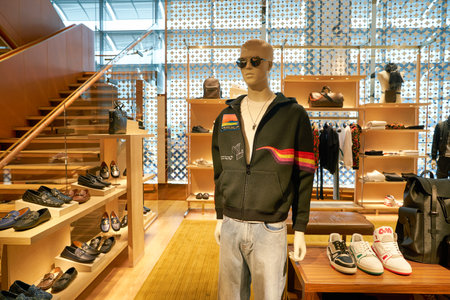 SINGAPORE - CIRCA APRIL, 2019: interior shot of Louis Vuitton store in Changi International Airport.