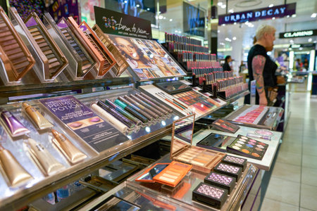ZURICH, SWITZERLAND - CIRCA OCTOBER, 2018: Urban Decay cosmetics on display at Manor. Manor is large department store with a wide range of goods and brands.のeditorial素材