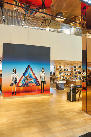 SINGAPORE - CIRCA APRIL, 2019: interior shot of Louis Vuitton store in Changi International Airport.のeditorial素材