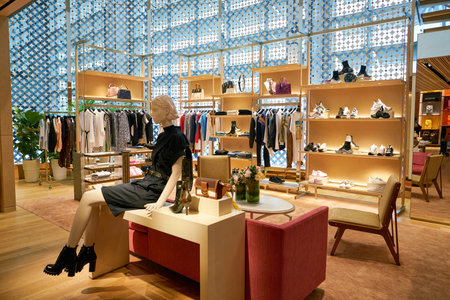SINGAPORE - CIRCA APRIL, 2019: interior shot of Louis Vuitton store in Changi International Airport.