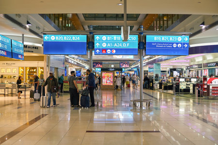DUBAI, UAE - CIRCA FEBRUARY, 2019: interior shot of Dubai International Airport.のeditorial素材