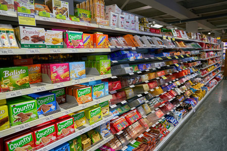ZURICH, SWITZERLAND - CIRCA OCTOBER, 2018: interior shot of Coop grocery store in Zurich.のeditorial素材