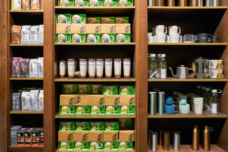 ZURICH, SWITZERLAND - CIRCA OCTOBER, 2018: goods on display at Starbucks Coffee in Zurich.のeditorial素材