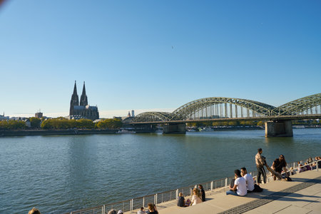 COLOGNE, GERMANY - CIRCA SEPTEMBER, 2019: view of Cologne Cathedral from riverfront.のeditorial素材