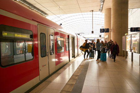 COLOGNE, GERMANY - CIRCA OCTOBER, 2018: train at Cologne/Bonn Airport station.のeditorial素材