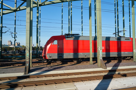 COLOGNE, GERMANY - CIRCA SEPTEMBER, 2018: a train seen on the Hohenzollern Bridge in Cologne in the...