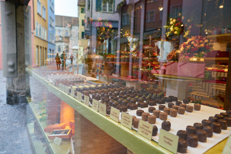 ZURICH, SWITZERLAND - CIRCA OCTOBER, 2018: chocolate on display at Teuscher store in Zurich.のeditorial素材