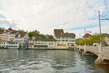 ZURICH, SWITZERLAND - CIRCA OCTOBER, 2018: Zurich urban landscape in the daytime.のeditorial素材