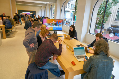 COLOGNE, GERMANY - CIRCA OCTOBER, 2018: interior shot of Apple store in Cologne.