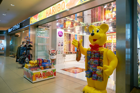 COLOGNE, GERMANY - CIRCA OCTOBER, 2018: Haribo shop in Cologne Bonn Airport. Haribo is a German confectionery company.のeditorial素材