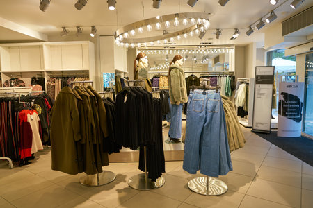 ZURICH, SWITZERLAND - CIRCA OCTOBER, 2018: interior shot of H&M store in Zurich.のeditorial素材