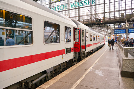 COLOGNE, GERMANY - CIRCA OCTOBER, 2018: a train seen on platrform at Cologne main station.