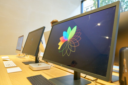 COLOGNE, GERMANY - CIRCA OCTOBER, 2018: interior shot of Apple store in Cologne.のeditorial素材