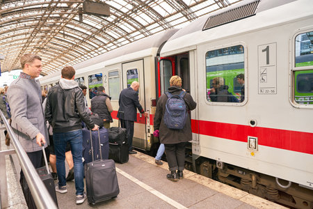 COLOGNE, GERMANY - CIRCA OCTOBER, 2018: a train seen on platrform at Cologne main station.