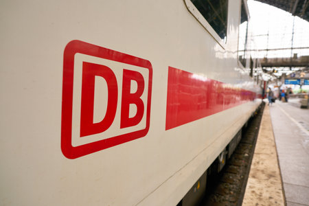 COLOGNE, GERMANY - CIRCA OCTOBER, 2018: close up shot of Deutsche Bahn sign on a train.のeditorial素材