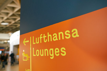 COLOGNE, GERMANY - CIRCA OCTOBER, 2018: close up shot of information sign at Cologne Bonn Airport.のeditorial素材