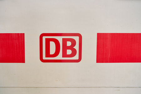 COLOGNE, GERMANY - CIRCA OCTOBER, 2018: close up shot of Deutsche Bahn sign on a train.のeditorial素材